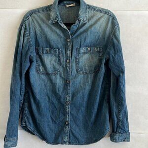 AG Denim Shirt XS Chambray Ombré Button Up Distressed Long Sleeve Top Cowgirl